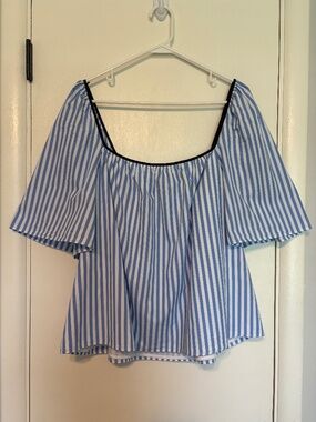 Tuckernuck Pomander Place Women's S/S Blue Stripe Celia Shirt Top Blouse XXL